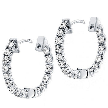 3.00 CT Inside/Outside U-Prong Set Diamond Hoops in 14k White/Yellow Gold